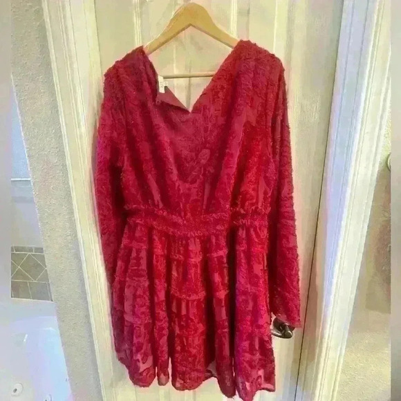 Kori America deep red eyelash material fit and flare dress. Stunning color-Large - Picture 6 of 6